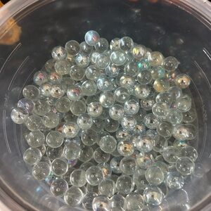 Lot (100) Clear Glass Marbles with Iridescent Finish